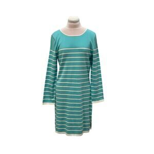 STS SAIL TO SABLE Lt Aqua Coastal Nautical Stripe Lightweight Knit Dress MEDIUM